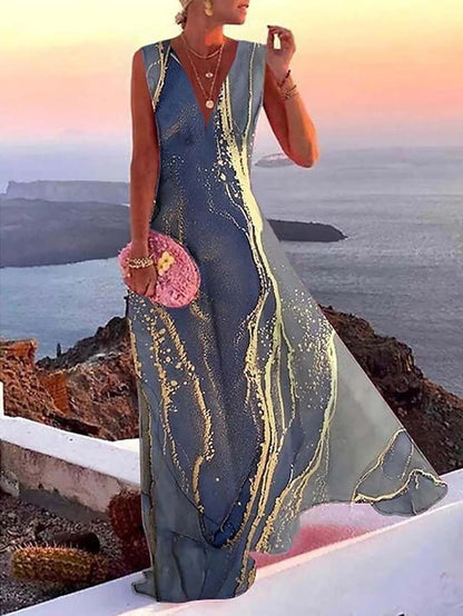 Elegant Deep V Sleeveless Maxi Dress