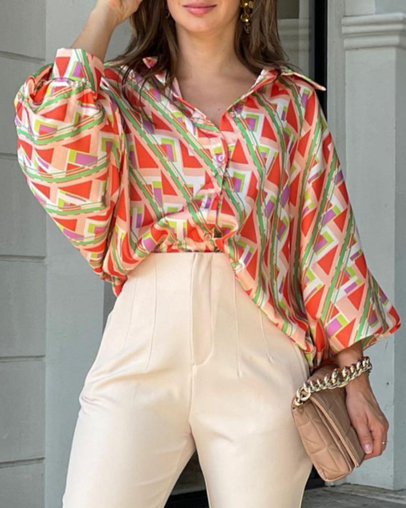 Two-piece set of long-sleeved printed shirt & slacks