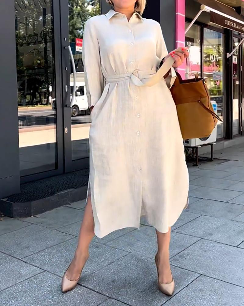 Simple solid color mid-length shirt dress