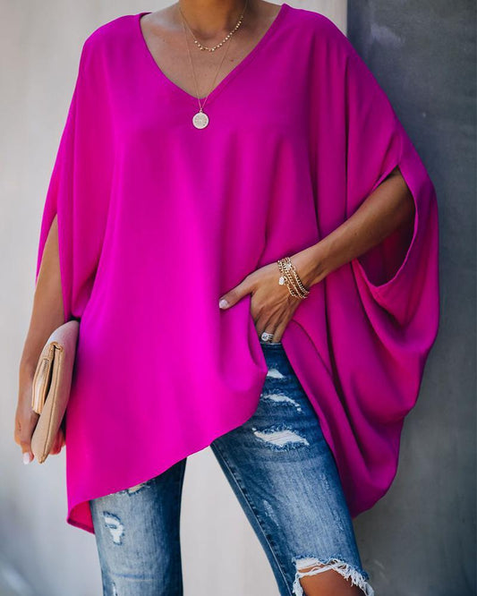 Loose V-neck dolman sleeve top