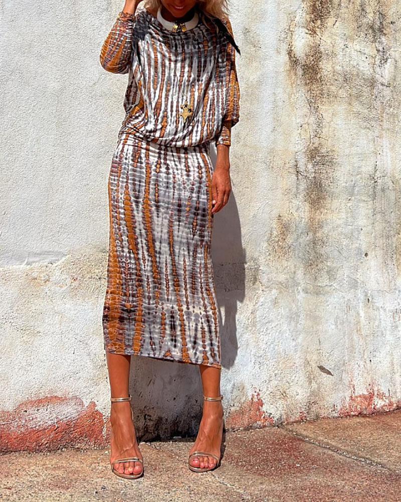 Trendy Tie Dye Printed Long Sleeve Dress