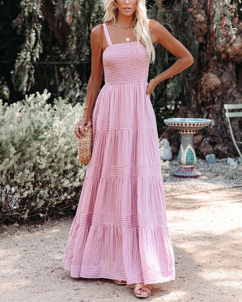 Solid color maxi striped slip dress