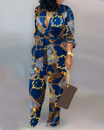 Casual printed straight leg jumpsuit