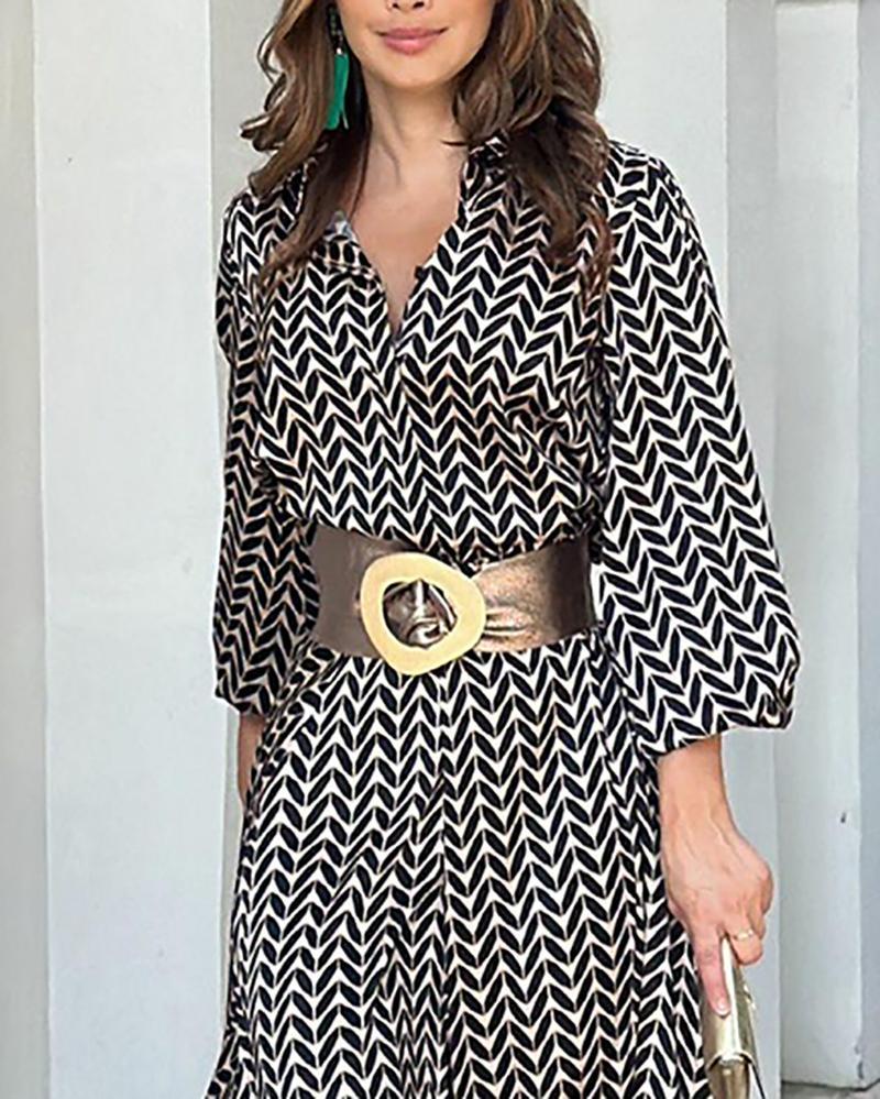 Stylish casual balloon sleeve print dress