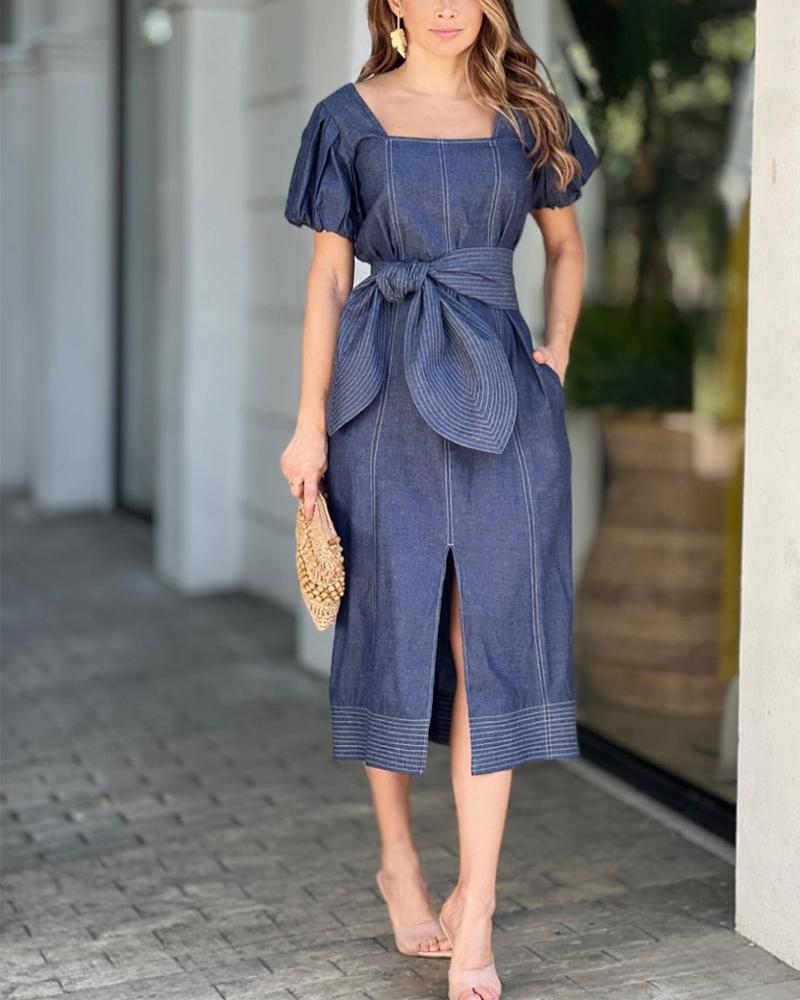 Textured Denim Casual Dress