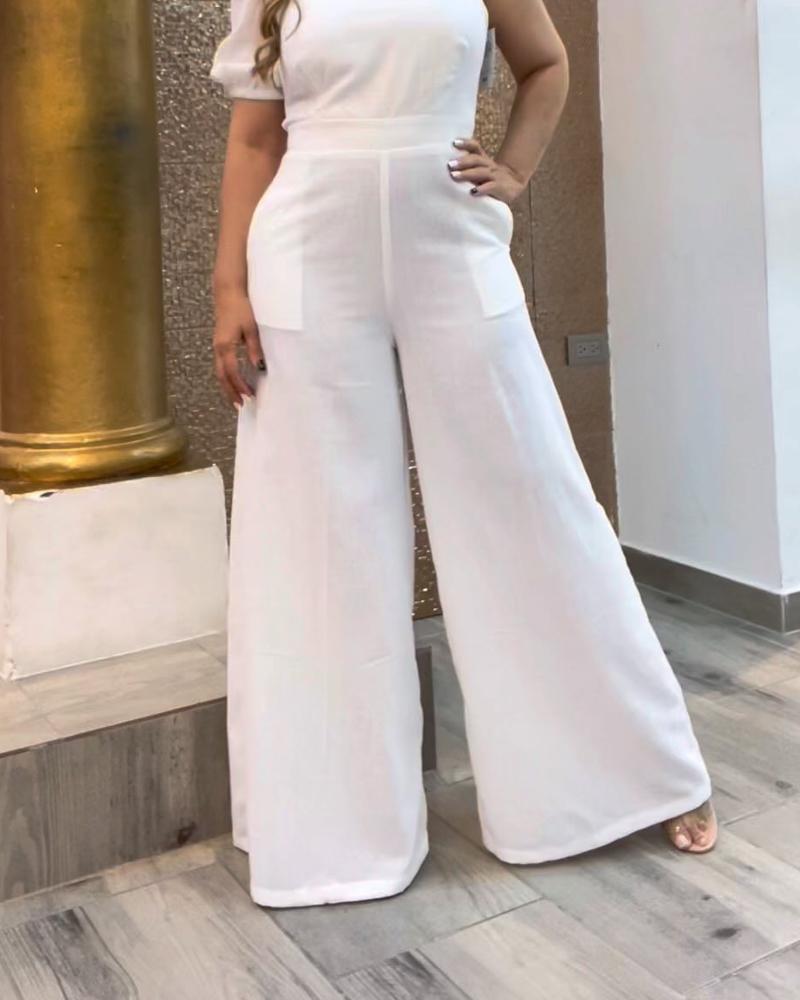 Fashion Single Shoulder White Straight Tube Long Jumpsuit