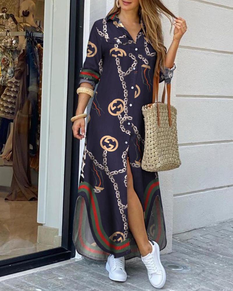 Shirt Long Chain Print Dress