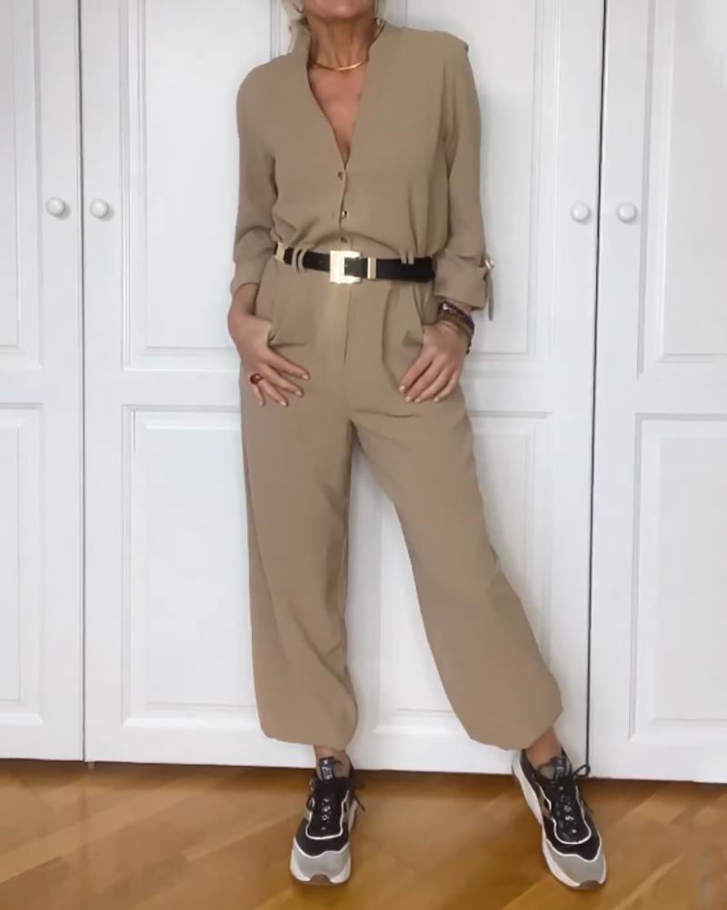 Casual and versatile long-sleeved jumpsuit