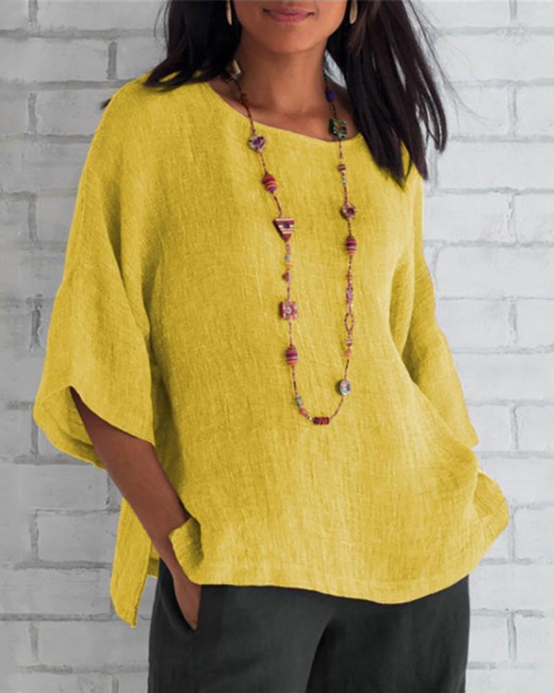 Solid color crew neck casual top