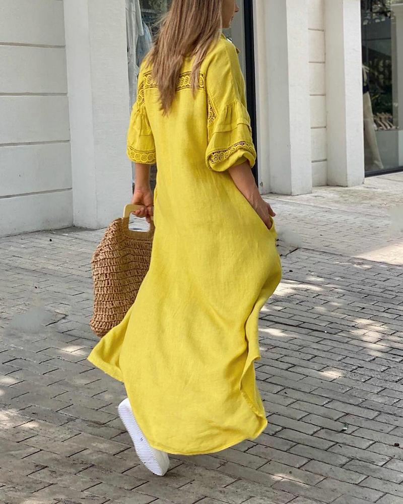 Casual Balloon Sleeve Shirt Dress