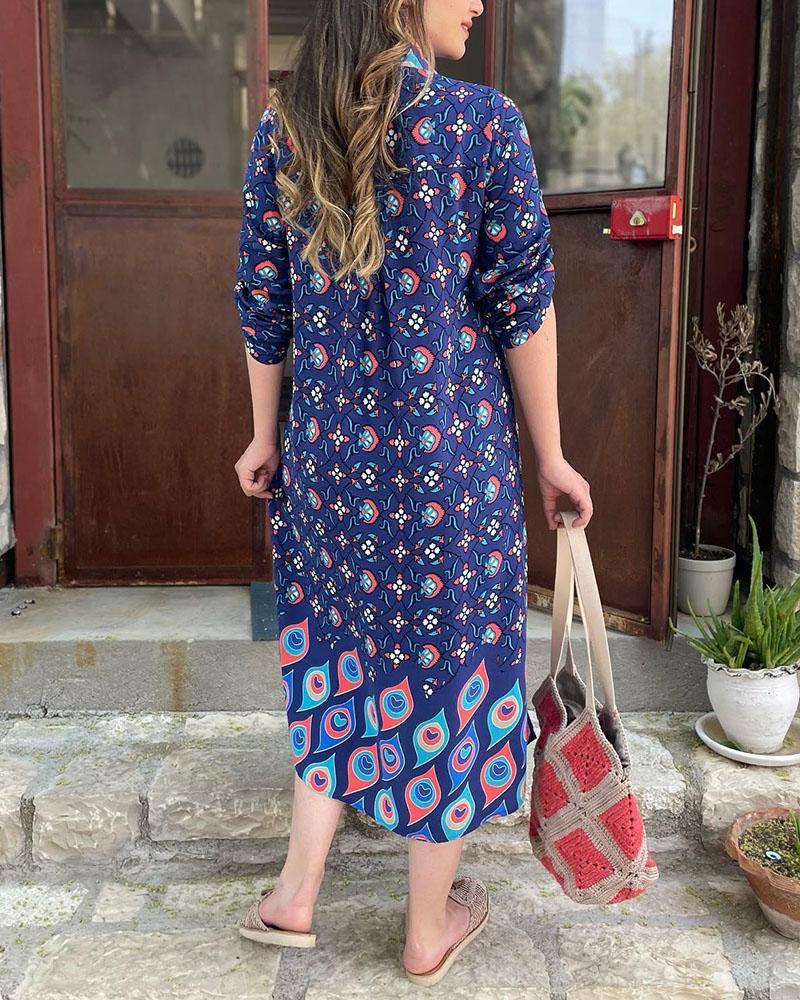 Casual Printed Shirt Dress