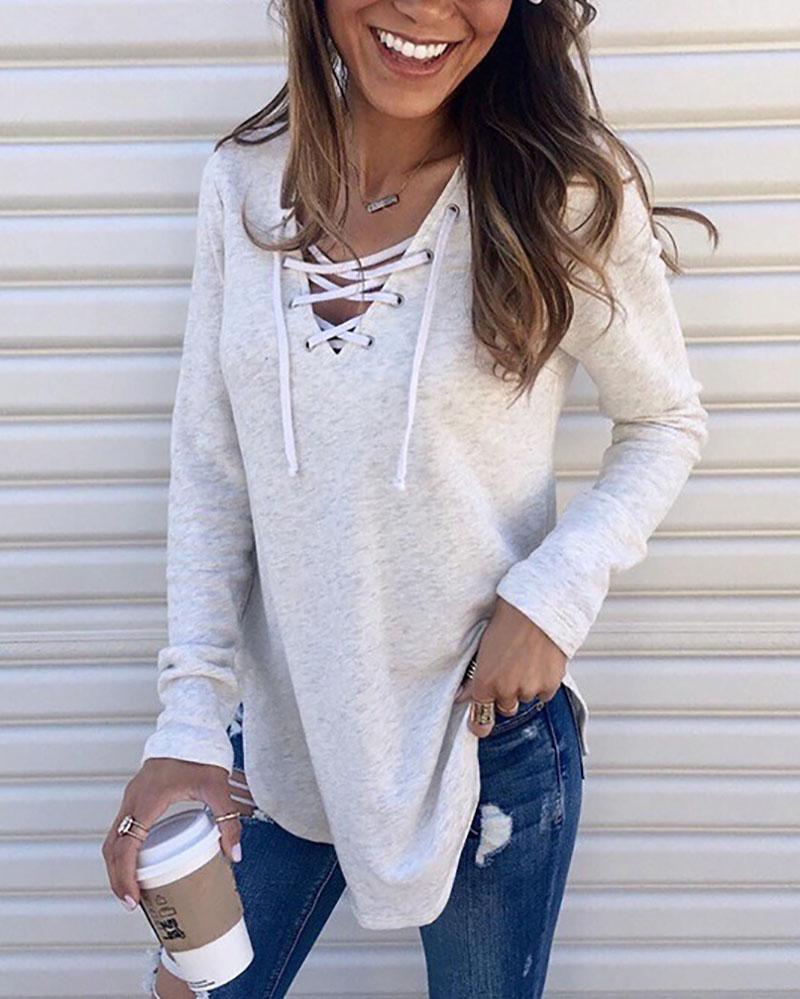 Solid V-Neck Tie Top