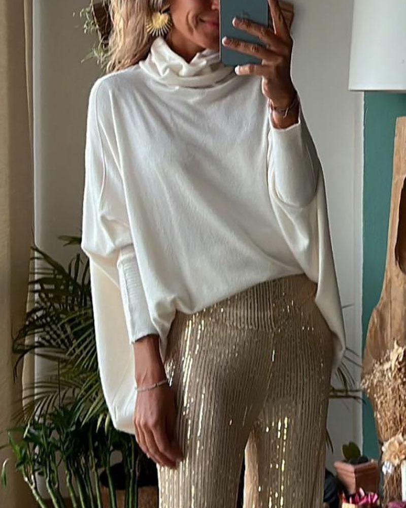 Solid color knitted top & sequined trousers two-piece set