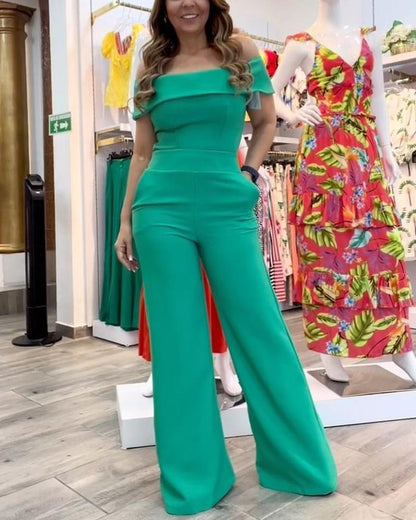 Elegant and Simple One-shoulder Long Jumpsuit