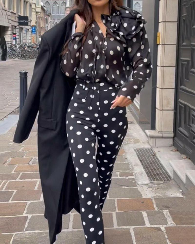 Trendy polka-dot two-piece suit