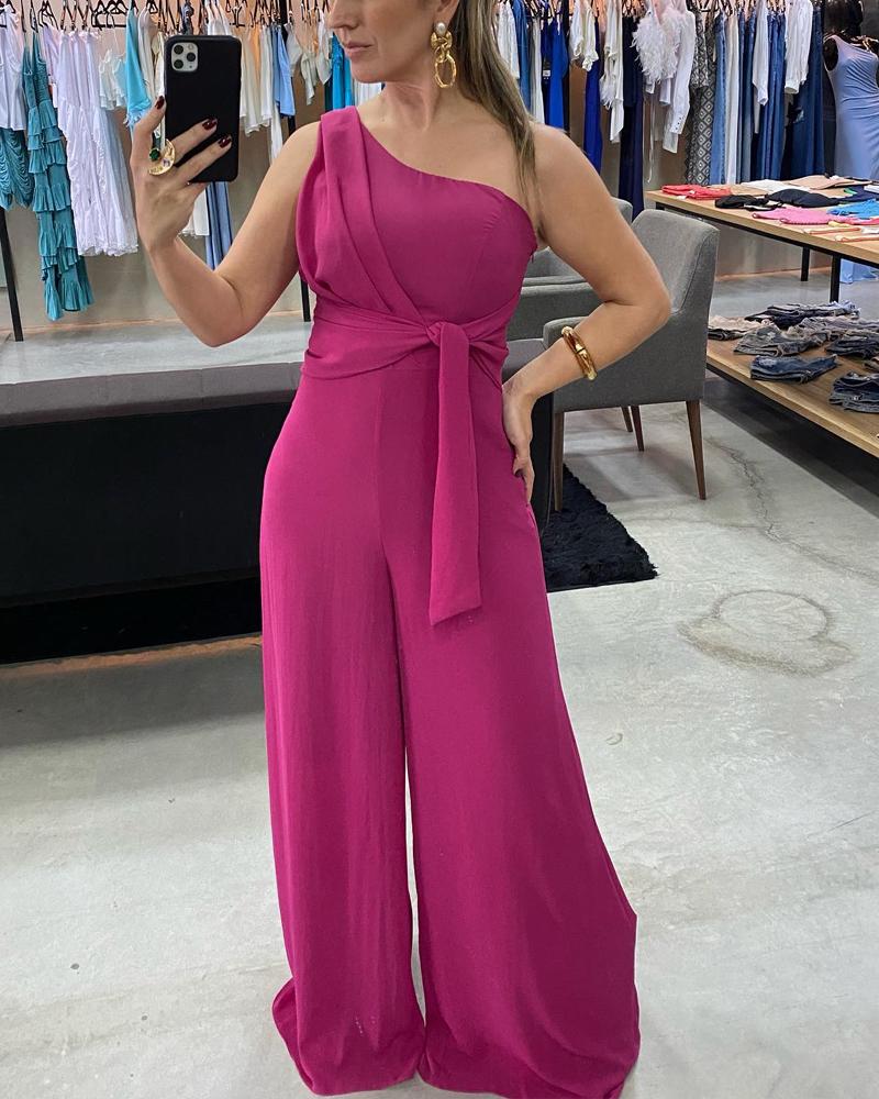 One Shoulder Long Solid Jumpsuit