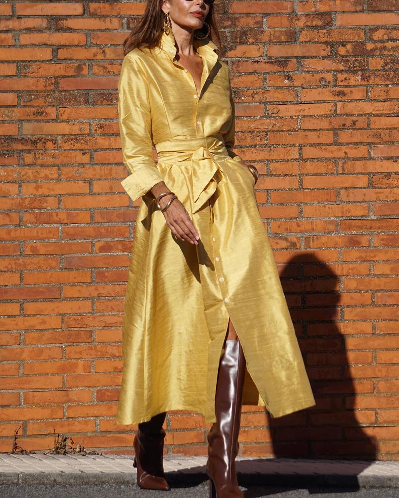 Long Solid Color Dress With Lapel Shirt