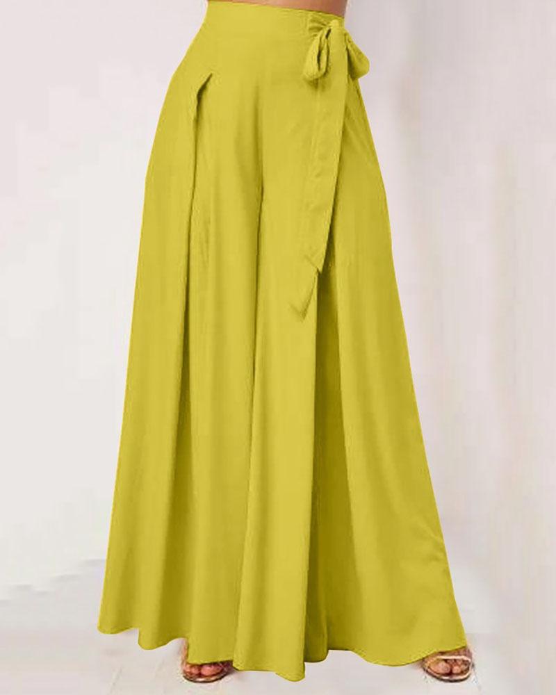 Casual solid color high-waisted wide-leg pants