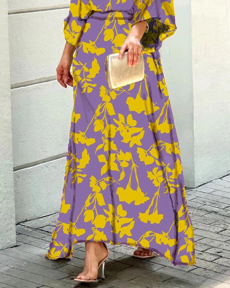 New Loose Print Long Sleeve Top Long Skirt Suit