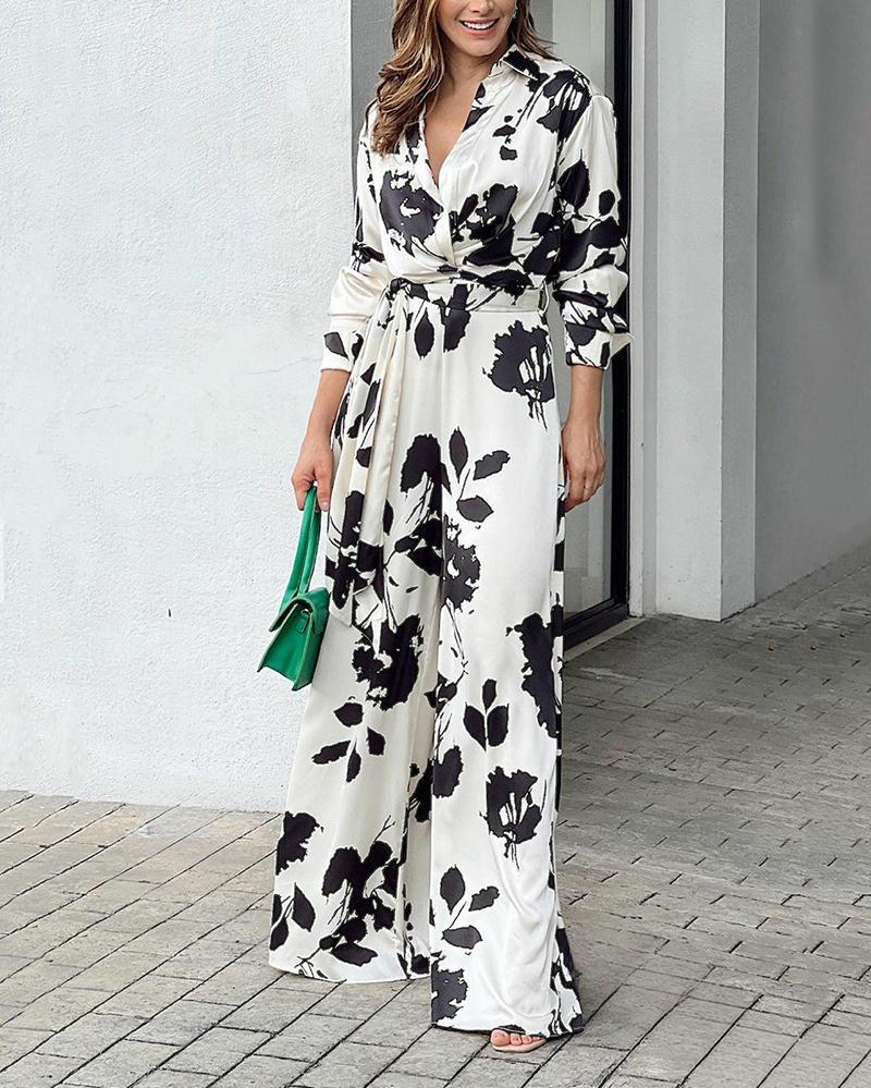 Trendy long-sleeve printed jumpsuit