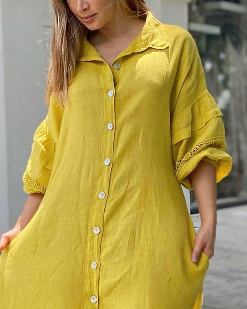 Casual Balloon Sleeve Shirt Dress