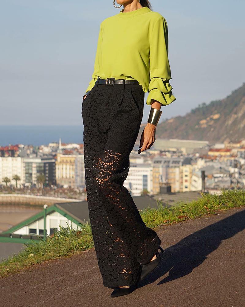 Stylish two-piece set of layered sleeve top & lace trousers