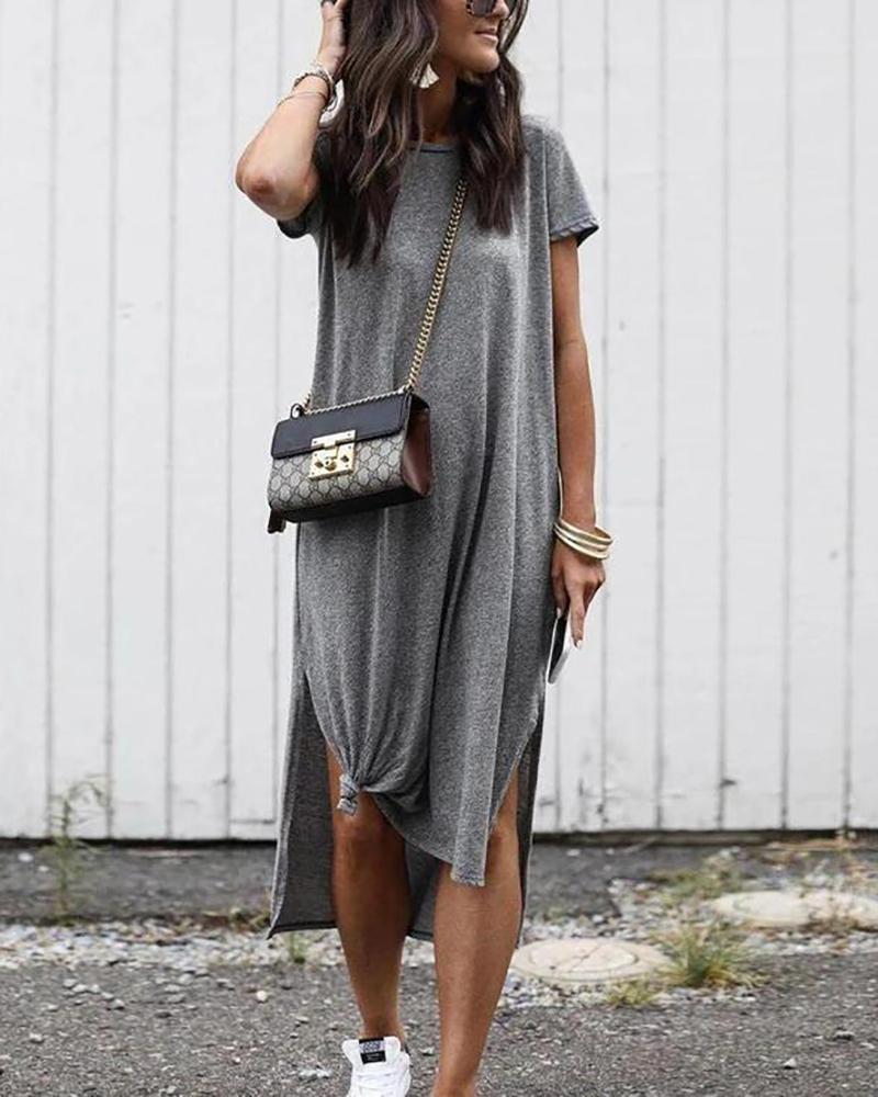 Solid Color Simple Short Sleeve Dress