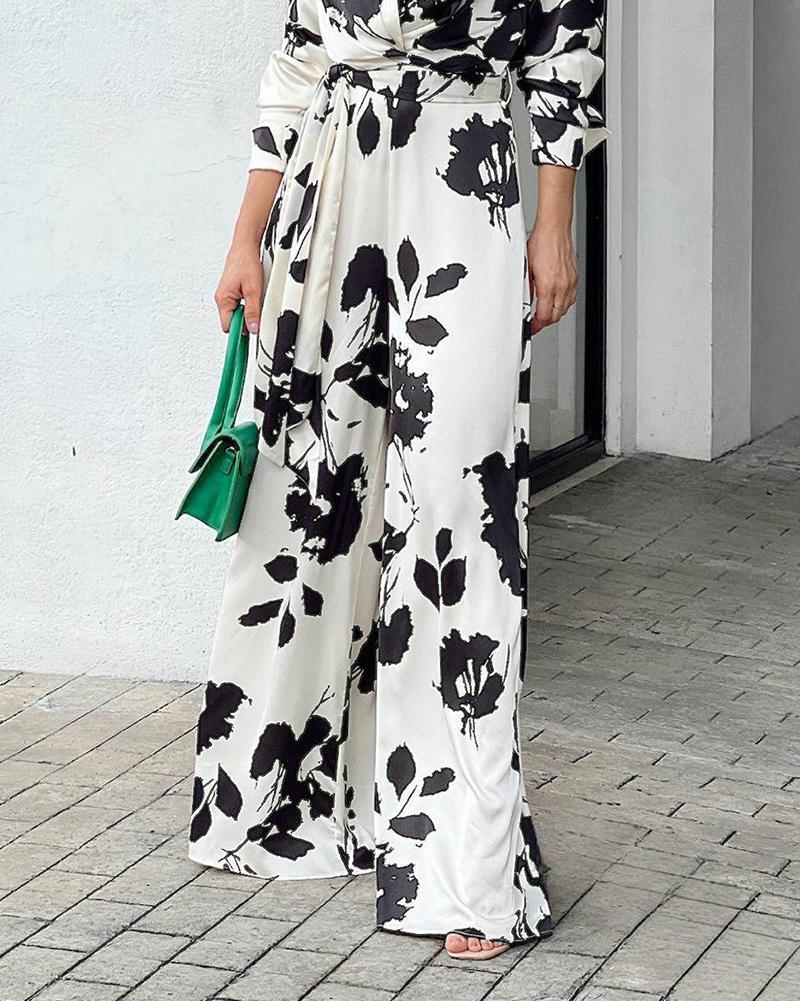 Trendy long-sleeve printed jumpsuit