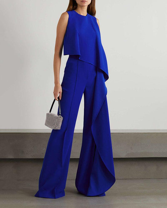 Draped layered crepe jumpsuit