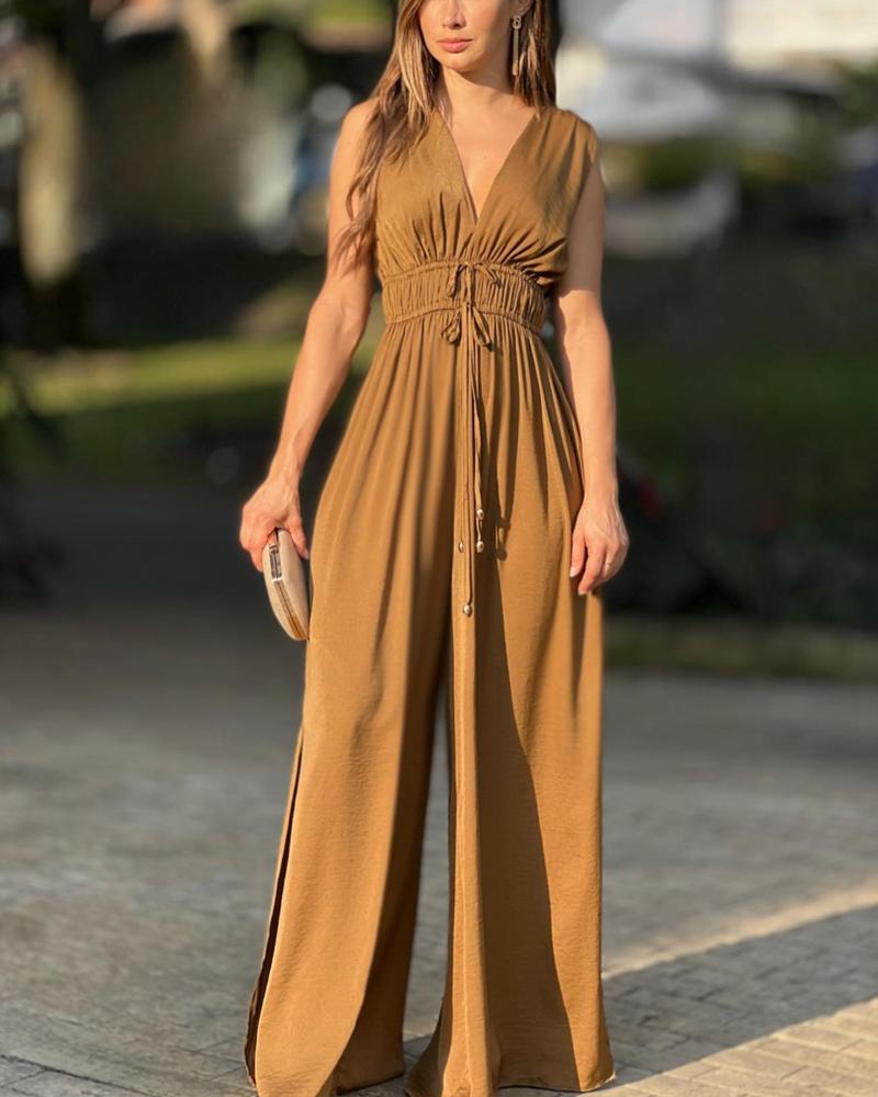 Sleeveless Drawstring Waistband Jumpsuit