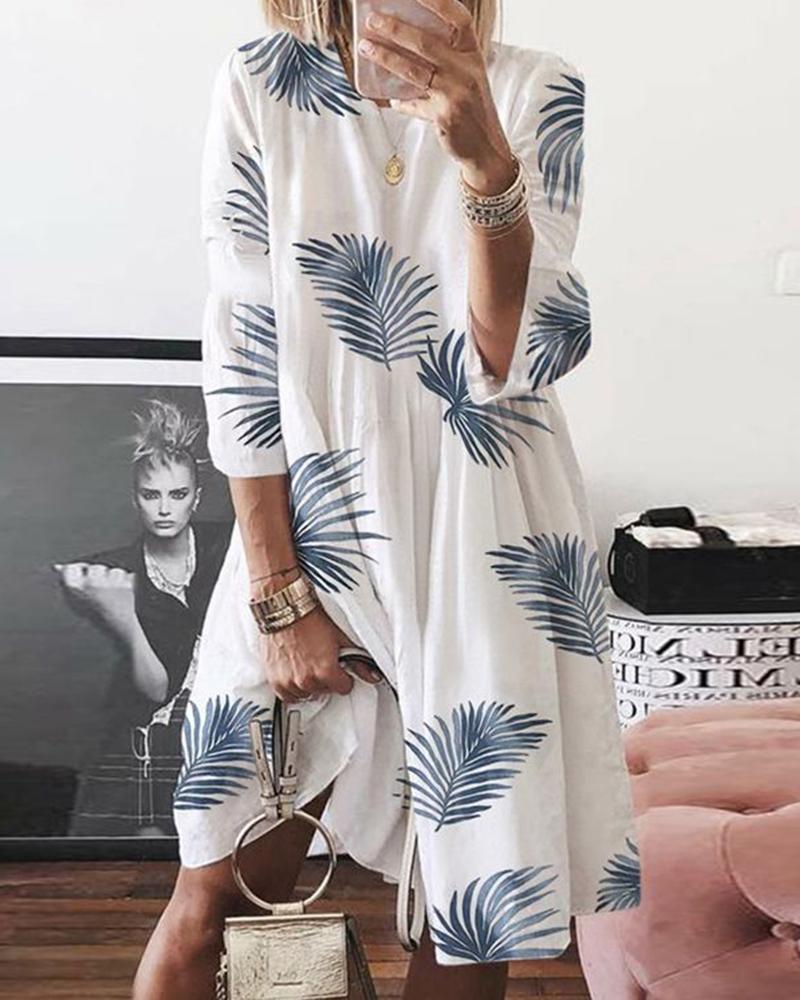 O Neck Linen Print Dress