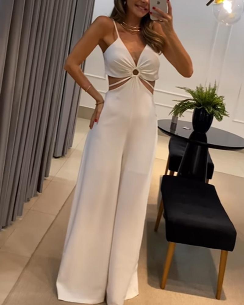 Sexy Solid Color Sling Long Jumpsuit