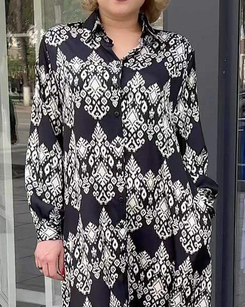 Casual Loose Printed Shirt Dress