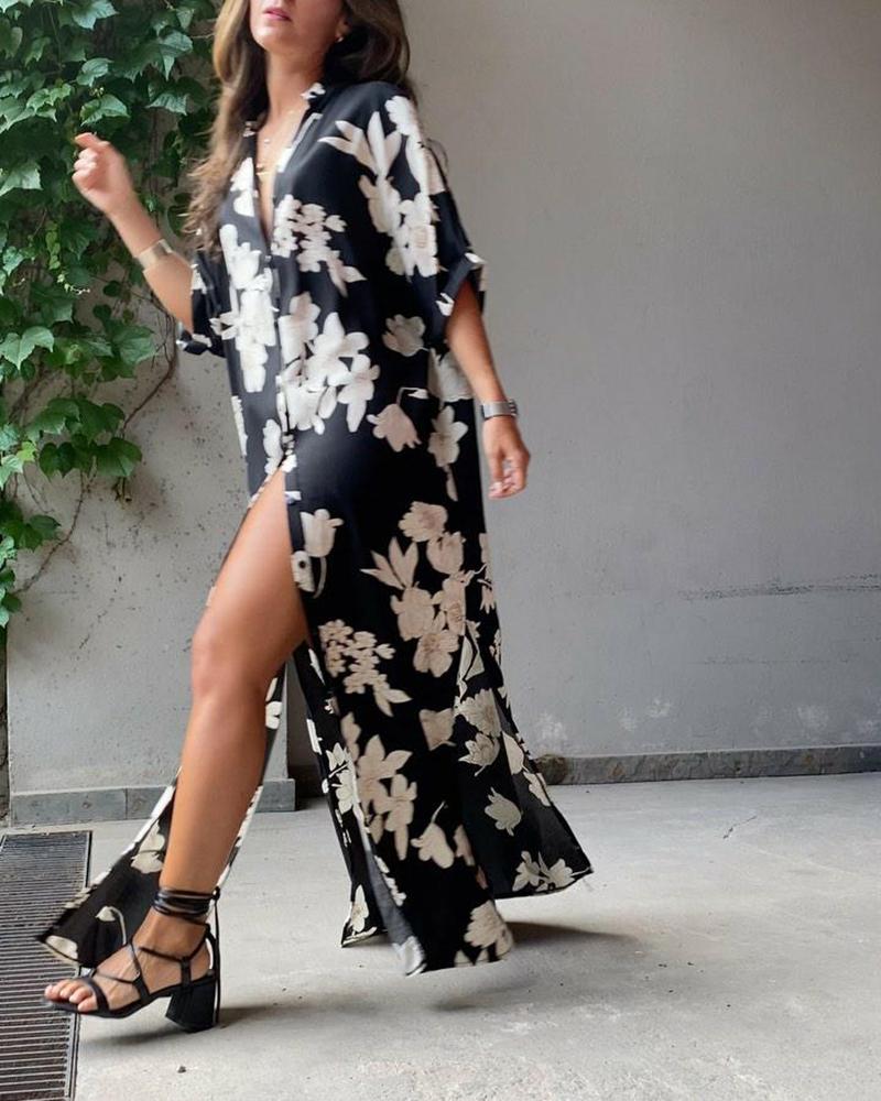 Casual Printed Shirt Dress