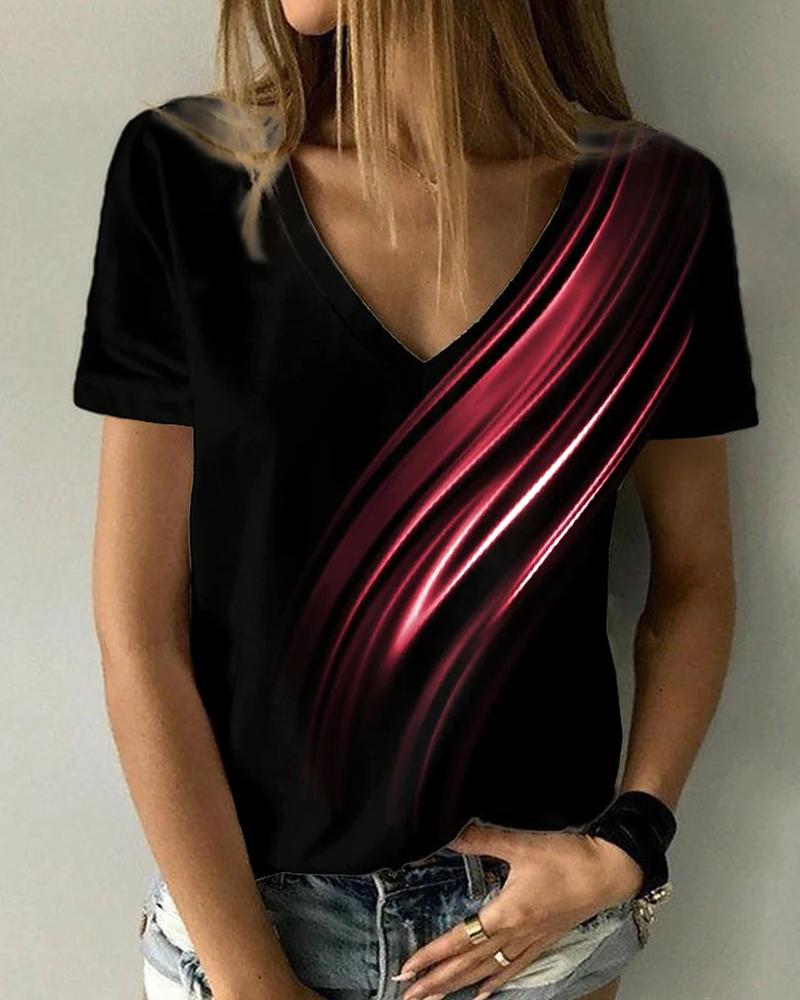 Abstract Painting V-Neck Short Sleeve T-Shirt