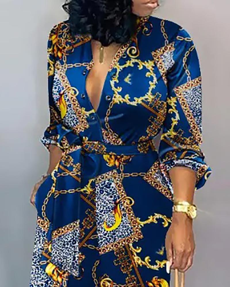 Casual printed straight leg jumpsuit