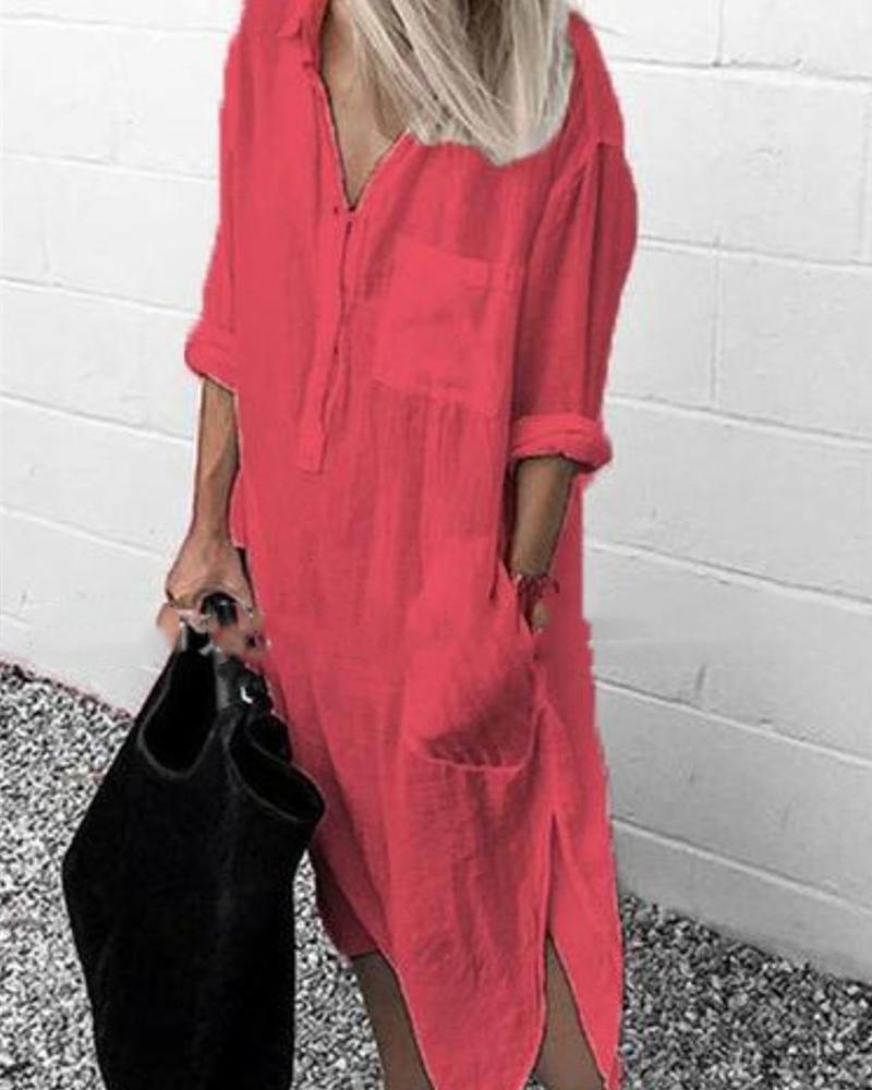 Simple Button Down Long Shirt Dress