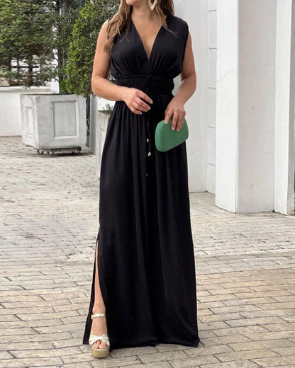 Elegant Black Slit Jumpsuit