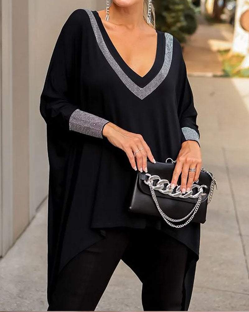 Fashionable V-neck Versatile Long Sleeve Top