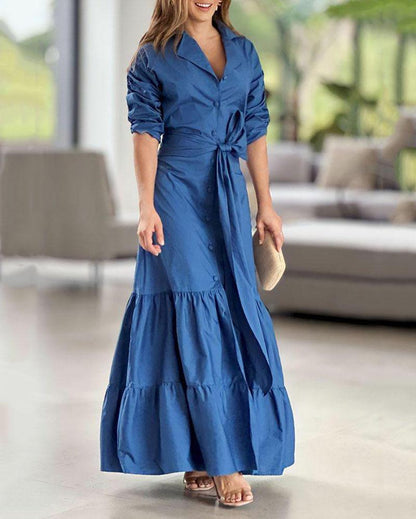 Stylish lapel maxi dress