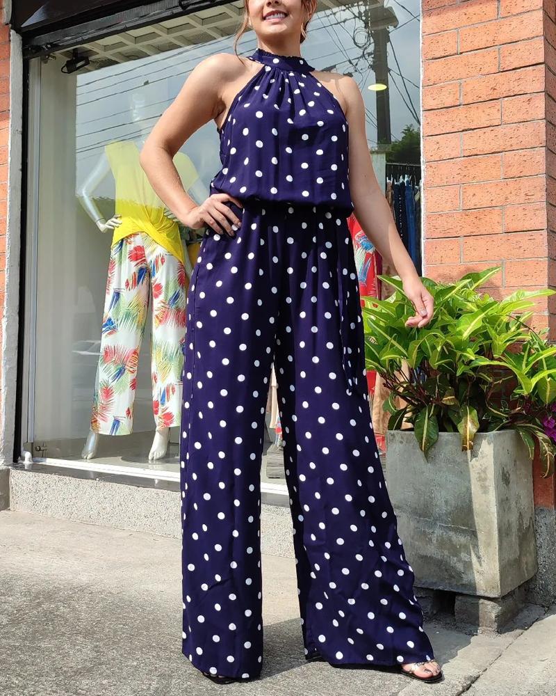 Neck Wave Point Casual Fashion Jumpsuit