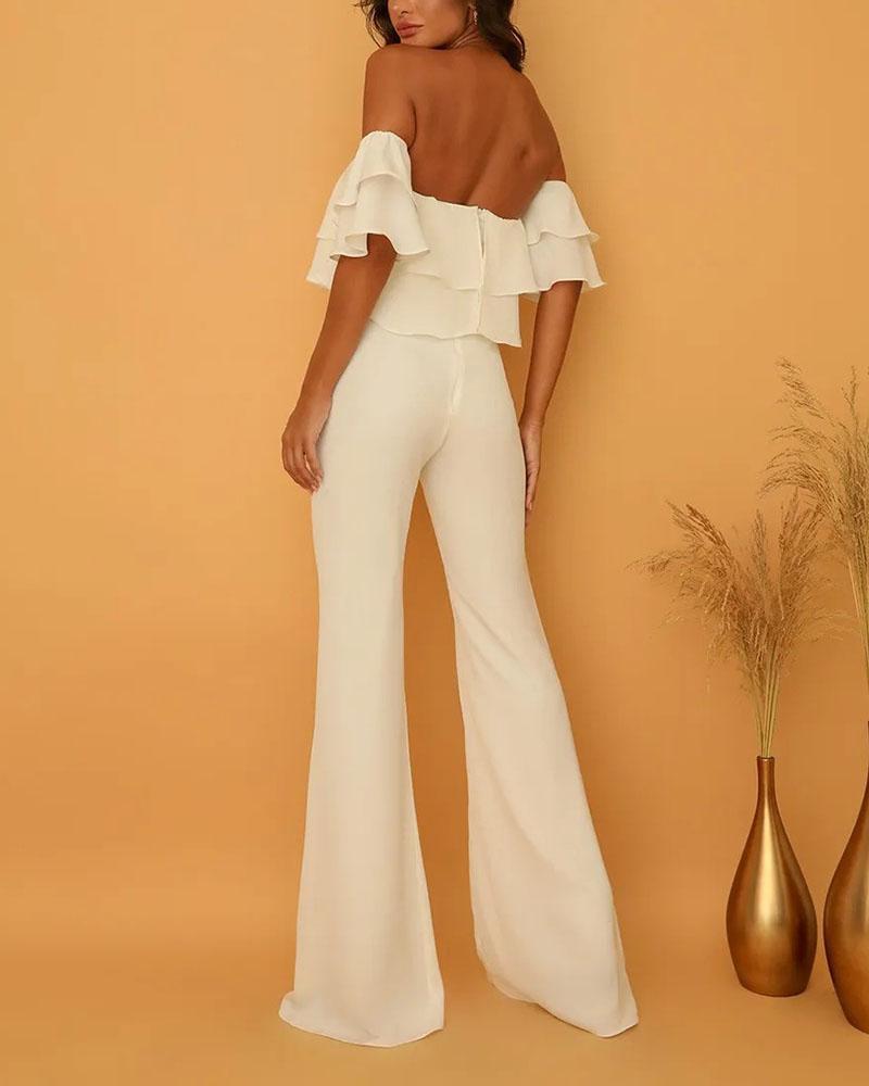 Solid color ruffled jumpsuit