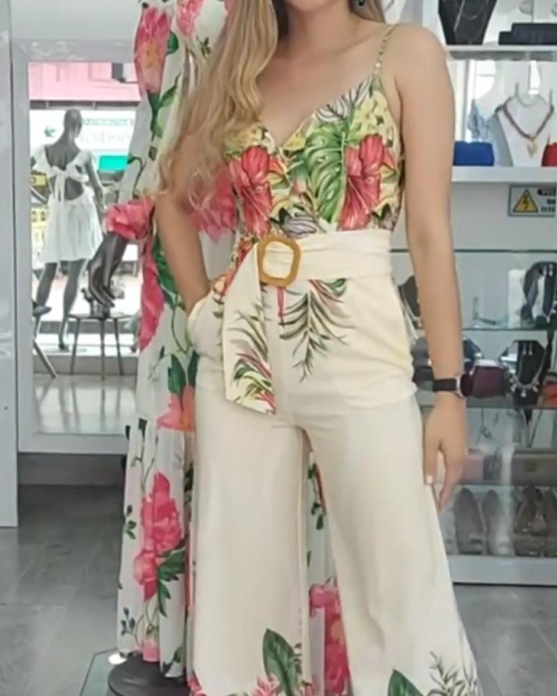 Flower Series Casual Suspender Jumpsuit