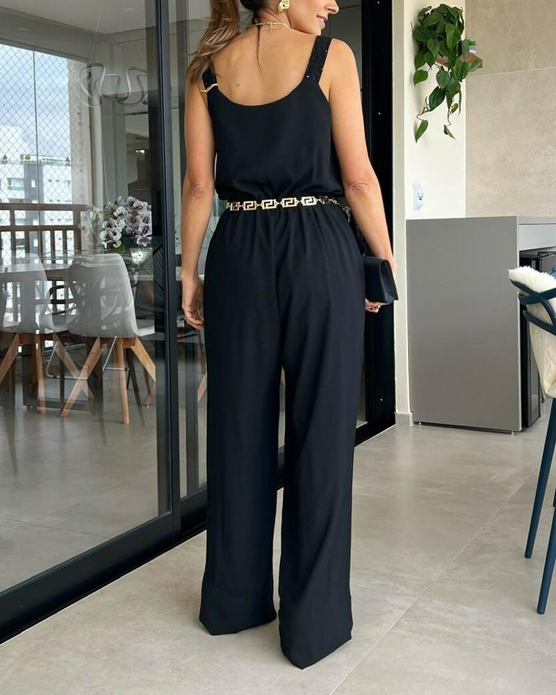 Sleeveless V-Neck Suspender Jumpsuit