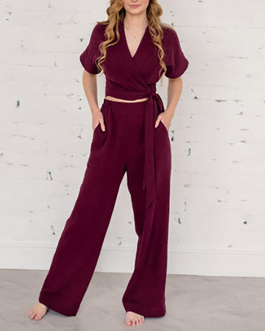 Solid color casual two-piece suit