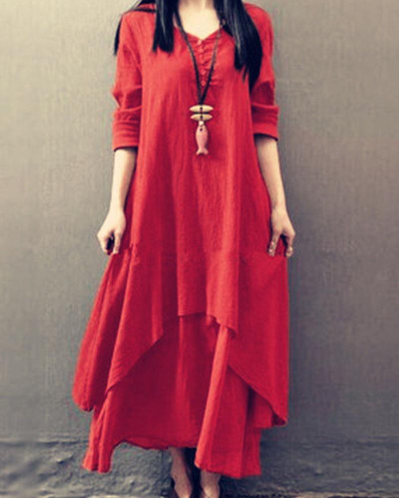 Loose Long Sleeved Cotton Linen Dress