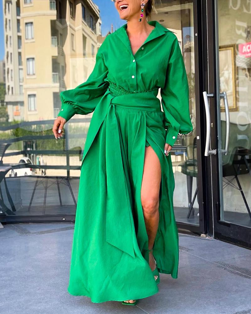 Fashion Shirt Long Belted Dress