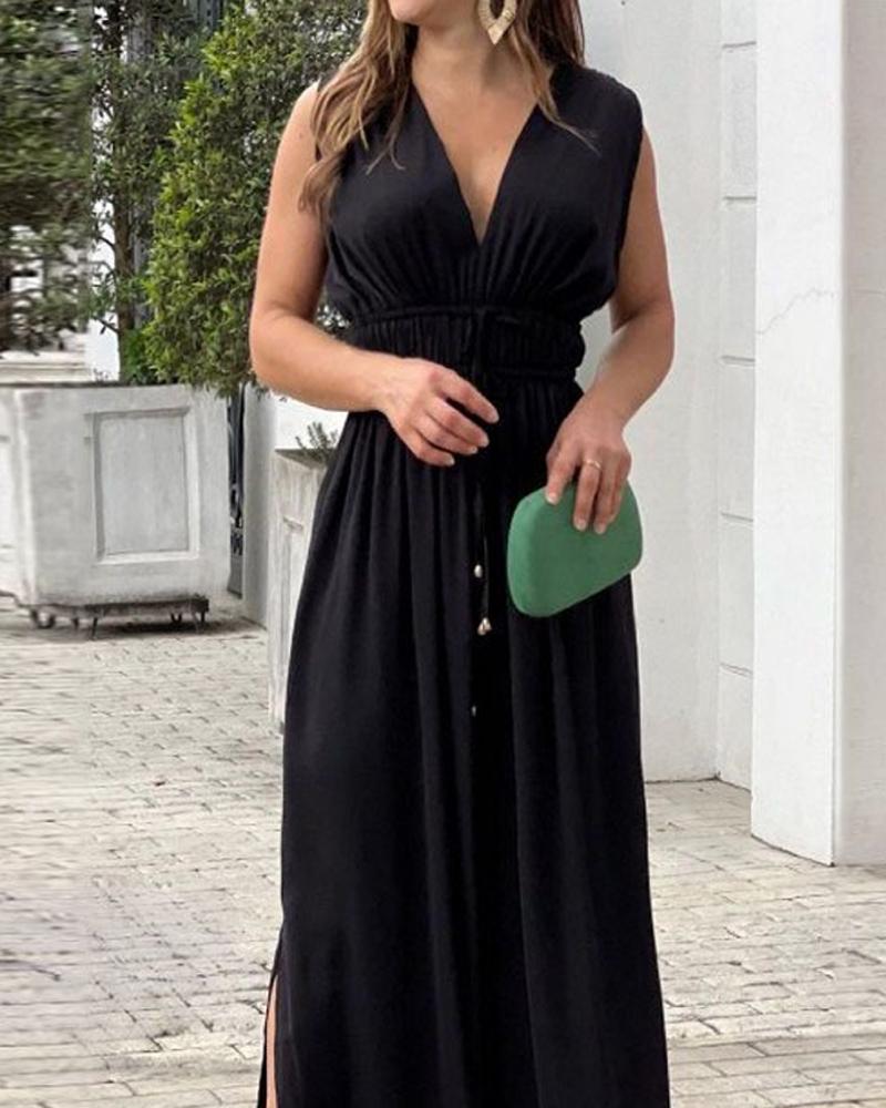 Elegant Black Slit Jumpsuit