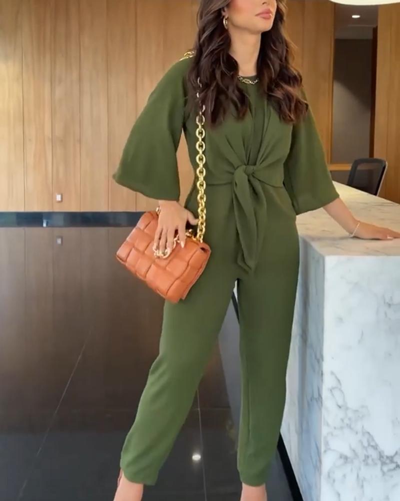 Retro Green Flare Sleeve Tapered Jumpsuit