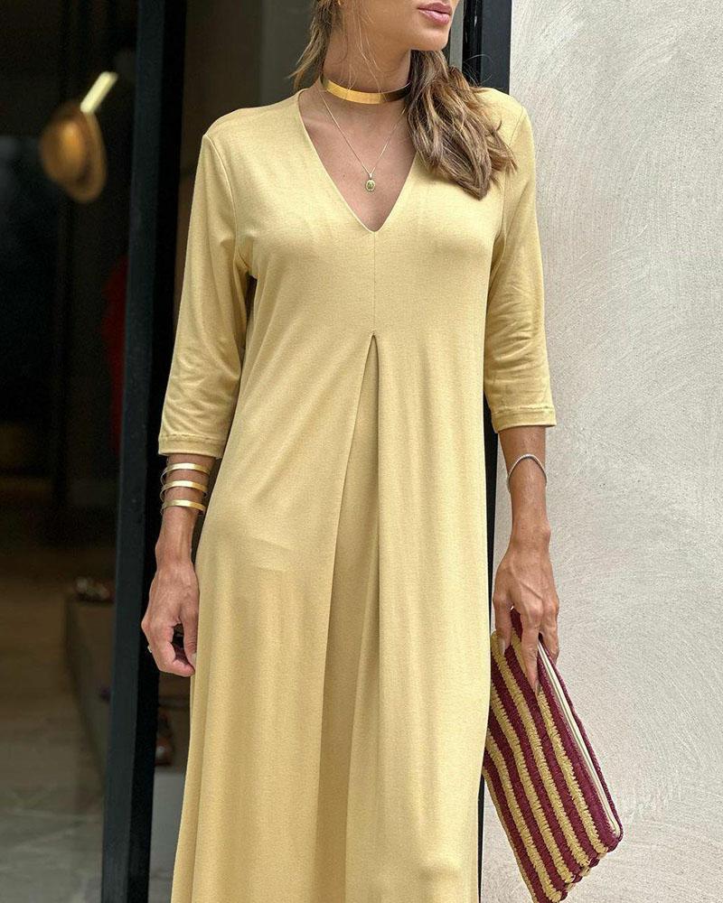 Solid Color Simple 3/4 Sleeve Dress